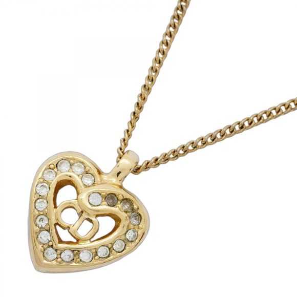 Christian Dior Necklace with CD Logo Heart Motif GP Plated Rhinestones Gold  Wom - Picture 1 of 8